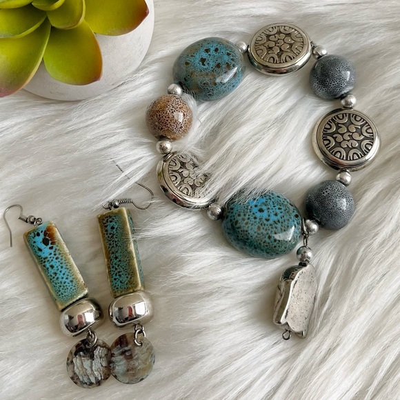 NWOT Silver and Blue Stone Custom Art Jewelry Set - Picture 2 of 2